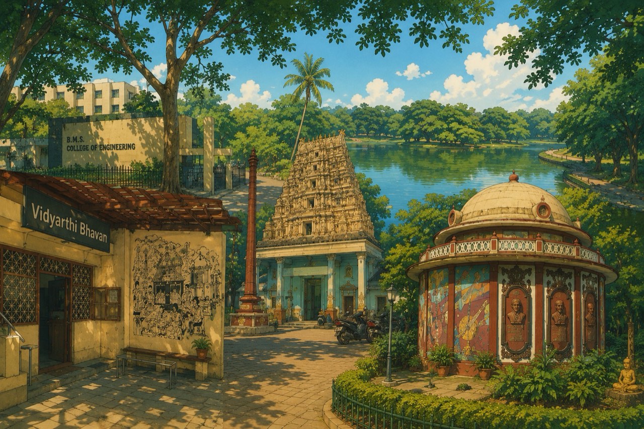 Illustrated Bangalore: BMS College of Engineering, Vidyarthi Bhavan, Bull Temple, Lalbagh lake and the Glass House